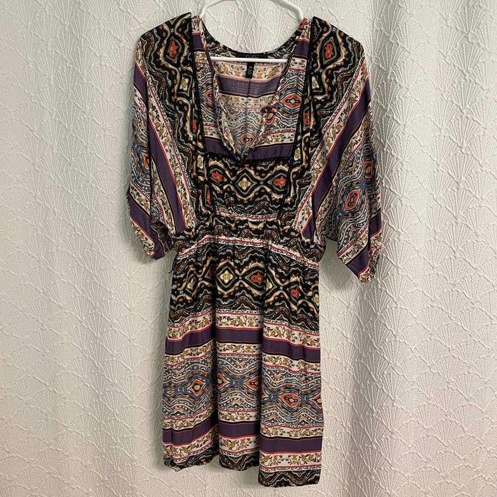 Jessica Simpson Black and Purple Printed Boho Dress